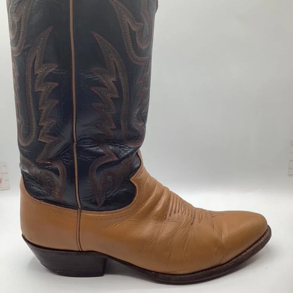 Justin‎ Leather Boots Mens 9.5D Style20794 USA Vintage 1970's-1980's Tan & Black